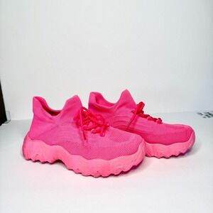Womens Chunky Sneakers Knit Sock Top Trainers US 8 1/2 EU 39 Hot Pink Barbiecore